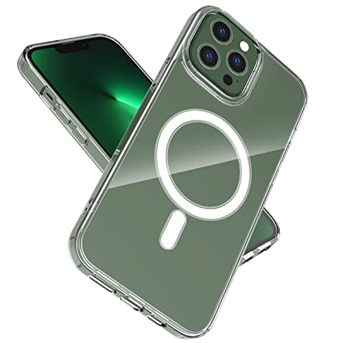 Doorzichtige magnetische hoesje met Mag Safe Compatibel met iPhone 13 Pro Max 2021, met magnetisch draadloos opladen, anti-geel krasbestendig Schokbestendige Clear Case voor iPhone 13 Pro Max (Transparant)