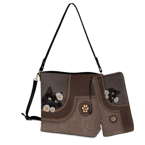 Image of Bucket Crossbody Bag Set for Women Lady, Leather Purse and Wallet Set Large Bucket Bag with Wallet