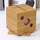 WPBXQKWAY Bamboo CDs Storage Rack, CD Storage Holder Stand Rack Case Box, Desktop DVD Organizer Shelf, Small Rotating CD Organizer Box, with 360° Rotating Base, Max Holds 60 Disks, for Office Home
