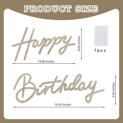 Image of TONIFUL Happy Birthday Sign for Backdrop - Glitter Champagne Gold Felt Banner - Includes Dot Glue - Perfect for Birthday Party Backdrop,Wall Decr,Balloon Arch,Photo Background