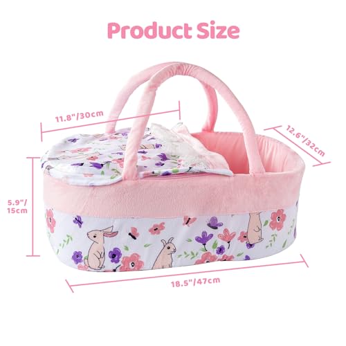 Babeside KSPJ502-CP Reborn Baby Doll Bassinet Foldable With Removable Lid Rabbit Pattern Baby Doll Crib Bed Soft Doll Carrier Doll Accessories With Handle For 17-22 Inch Baby Dolls Girls Boys thumb #4