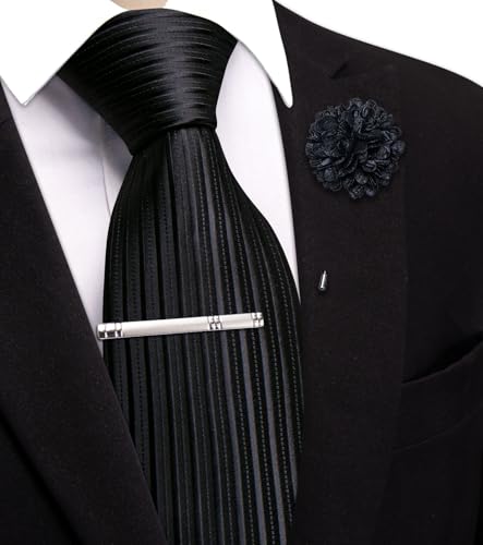 Image of Hi-Tie 63 inches Striped Paisley Extra Long Ties for Men Silk Necktie with Lapel Pin Tie Clip Big and Tall Men Formal Wedding