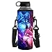 chaqlin Housse isotherme en néoprène pour bouteille d'eau - Motif loup galaxie - 500 à 750 ml - Pour enfants et adultes - Avec bandoulière réglable