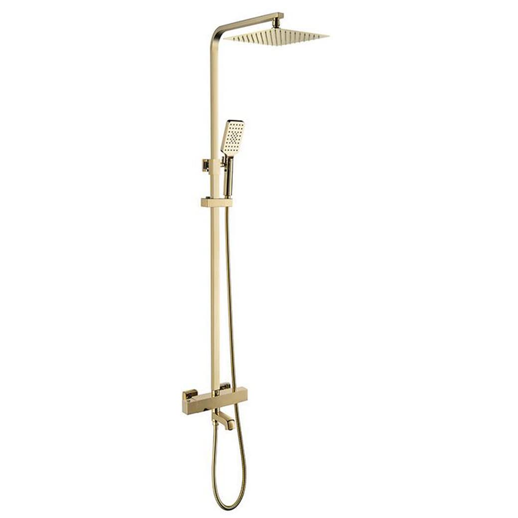 OZBMA shower set system, thermostatic d taps brass diverter mixer waterfall rainfall with 10 inch head and handshower, wall mounted set,b (A B)