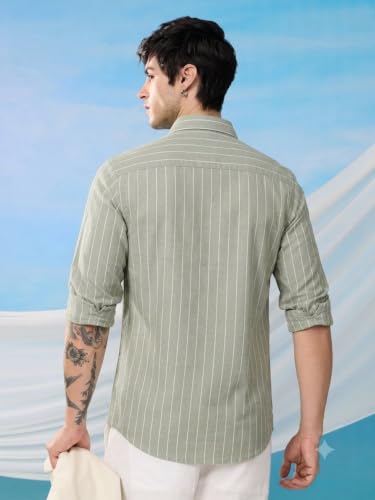 Belpatra Men's Green Striped Casual Shirt Light Green - Image 4