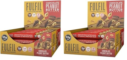 FULFIL Vitamin and Protein Bars (15 x 55 g Bars), Chocolate Peanut Butter Flavour, 20 g High Protein, 9 Vitamins, Low Sugar (Pack of 2)
