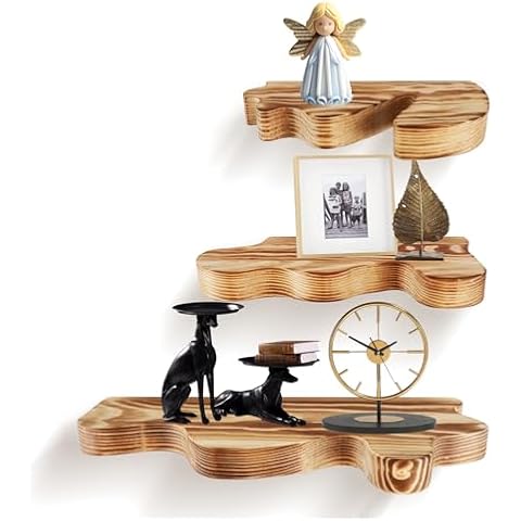 Jidaonop 3 Pack Live Edge Floating Shelves for Wall, Wall Mounted Rustic Natural Wood Floating Shelves with Metal Bracket, Vintage Wall Shelf Decor for Living Room, Bedroom, Bathroom (Brown) Cover