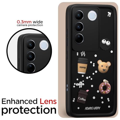 Image of Bintage Cute Fun Ball | Taddy Cartoon 3D Smiley Coffee Cup | Milk Donut | Full Protection Rubber Back Cover Compatible for Vivo V2230 / Vivo V27Pro 5G - Black
