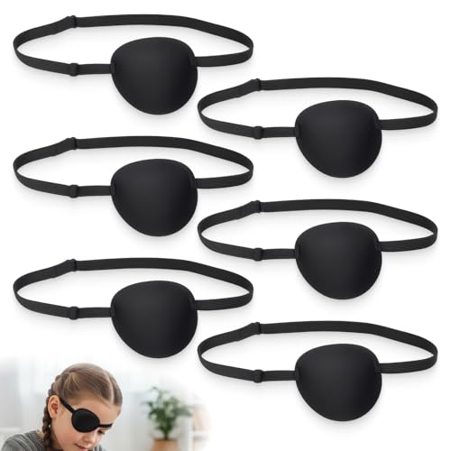 6 Stück Augenklappen Augenklappen für Erwachsene und Kinder verstellbar mit elastischem Stirnband wiederverwendbar für linkes/rechtes Auge für Amblyopie Piratenkostüm & Cosplay