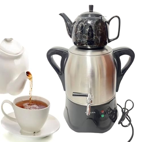 2000W Electric Samovar Tea Maker, 1L Ceramic Teapot, 3L Stainless Steel Kettle, With Keep Warm Function, Auto Shut-Off & Boil-Dry Protection, Coffee Maker Set, for Restaurant, Party, Hotel, Cafeteria