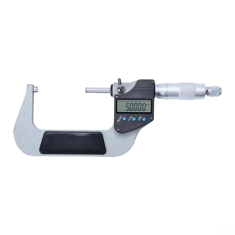 Micrómetro electrónico con pantalla digital de 0.001 mm de pulgada mm, conversión resistente al desgaste, caras de carburo, escala mecánica, respaldo plateado (50-75 mm)