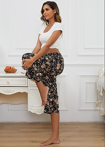 Image of Kabento 2 Pack Womens Pajama Pants Capri Sleep Lounge Pants Drawstring Pj Bottoms with Pockets