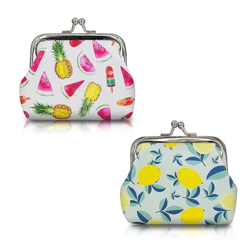 2pcs Coin Purse, PU Leather Coin Pouch Wallet Pouch for Women and Girls, Compact Change Purse with Kiss Lock for Change, Receipts, Keys (style 2)