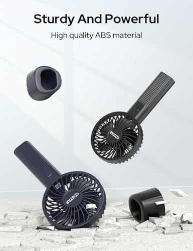 Image of COSTAR Handheld Fan, Brushless Motor Portable Hand Fan with Fan Base, 3 Speeds USB Fan, 1800mAh Battery Rechargeable for Summer and Travel Use by Women and Men (Black)