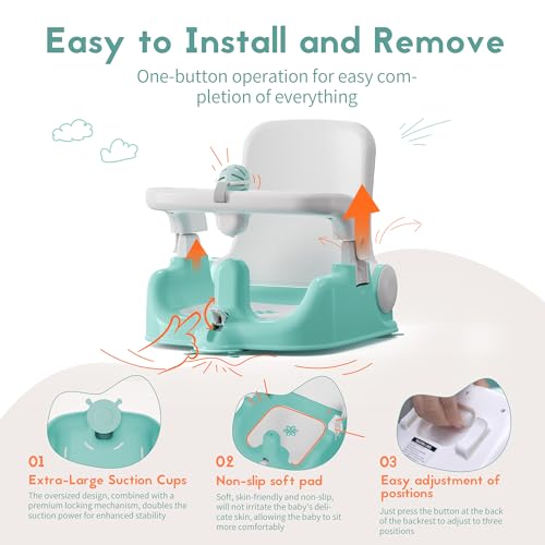 BabyBond Baby Bath Seat with Sitting & Lying 2 Modes, 3-Speed Adjustment, Powerful Suction Cups, Infant Bathtub Chair with Soft and Comfortable Towel, Folding and Hanging by BabyBond - Image 5