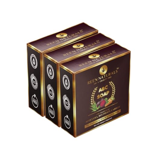 Image of Reen Naturals ABC SOAP | Luxury Skin Brightening Soap | 100% Natural Aloe Vera, Beetroot & Carrot Extracts with Rich Butter and Rose Essential oil | Handmade Soap 125gm (3X 125gm)