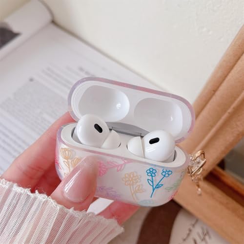 Image of MINSCOSE Compatible with AirPods Pro2 Clear Case,Cute Flower Floral Aesthetic Design with Flowers Keychain, Soft TPU Protective Shockproof Case for Women Girl for Airpods Pro2-Color