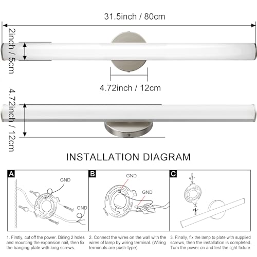 Image of OOWOLF 31.5 Inch LED Bathroom Vanity Light, Brightness Adjustment Vanity Light Bar 30W 3000LM, Natural White 4000K Wall Lights Fixture Over Mirror, Modern Vanity Lighting for Bathroom /Dressing Room