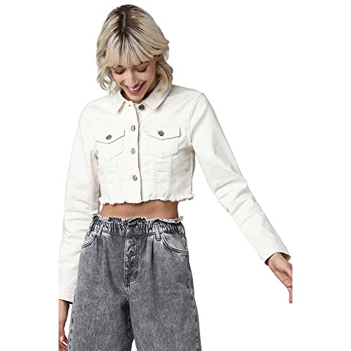 Image of ONLY Women Black Solid Cropped Denim Jacket