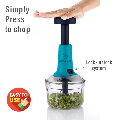 Image of Vegetable Chopper for Kitchen | Hand Chopper for Kitchen use Veg Cutter | Push Chopper 650ml Capacity | 3 Sharp Stainlee Steel Blades (Purple)