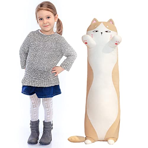 Travesseiro longo de pelúcia para o corpo do gato, desenho animado, decoração de almofada de gato fo