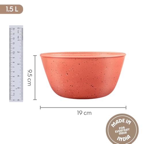 Image of Borosil 1.5 L Kube Pink Serving & Mixing Bowl | Made in India Borosilicate Glass Bowl for Kitchen & Dinning | Bowl for Mixing Dough, Salad, Batter | Microwave & Dishwasher Safe