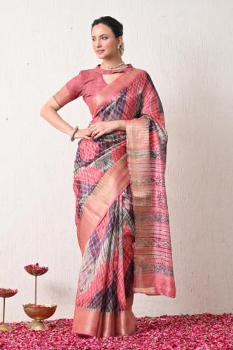 Image of MIRCHI FASHION Women Saree Cotton Silk Batik Block Printed | Breathable Office Wear and Regular Use Sari with Blouse Piece