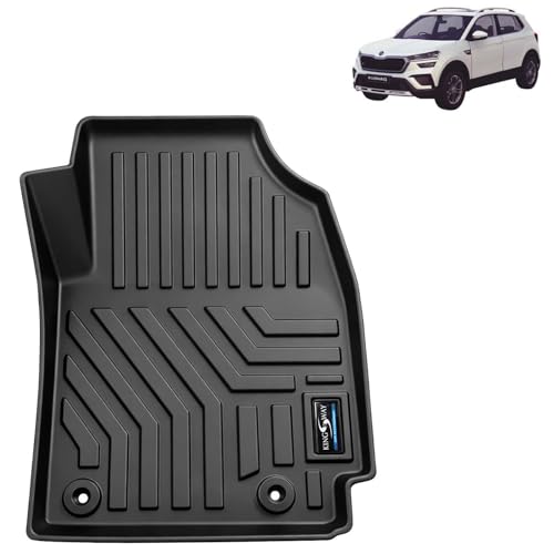 Image of KINGSWAY Accessories Custom-Fit TPE 5D Car Floor Mats Only Compatible with Skoda Kushaq | Year 2021 to 2025 | Set of 3 Pcs | All Weather Anti Slip Foot Mat with Easy Wash | Black | 2 Years Warranty