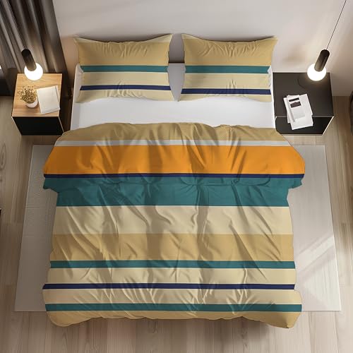 Image of LOOMLYFE 300 TC All Season King Size AC Comforter || Blanket || Duvet for Double Bed with 1 Flat Bedsheet and 2 Large Pillow Covers - 4 Piece Comforter Set - YellowGreenStripes