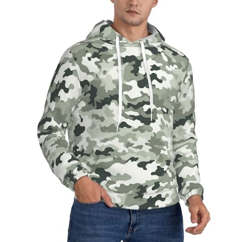 Men's Fleece Pullover Hoodie Long Sleeve Hooded White camouflage Sweatshirt Casual Shirts With Pockets 4X-Large