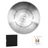 FIDWALL 10th Anniversary Tin Gifts for Her Him, 10 Year Wedding Tin Gifts for Husband Wife, Romantic Keepsake for Couple, Jewelry Tray Ring Dish with Gift Box and Card (Silver)