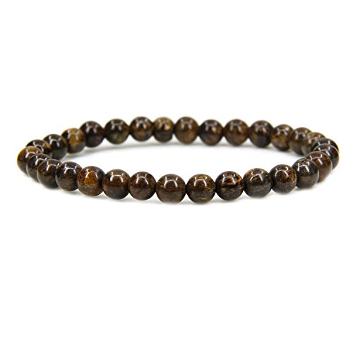 Amandastone Natural Bronzite 6mm Round Beads Stretch Bracelet 7 Inch
