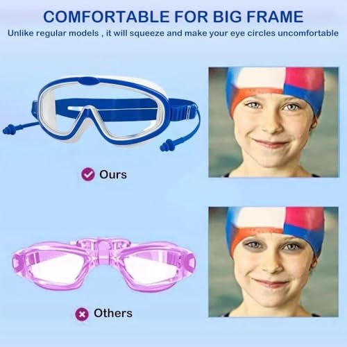 Image of Arviz Anti-Fog Swimming Goggles for Men & Women, Wide-Angle Vision with Attached Earplug & Adjustable Strap, Big Frame Competition Professional Swim Goggles for Swimming Surfing & Training (Blue)