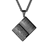 U7 Christian Lord's Prayer Necklace Black Gun Plated Chain Holy Bible Shaped Pendant