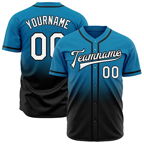 Personalized Baseball Sports Uniform Button Down Custom Black Blue Fade