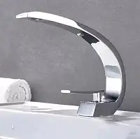 Torneira Monocomando Luxo para Banheiro, Design Curvo, 3 Cores Disponíveis, Misturador para Lavatório (Cinza Cromado)