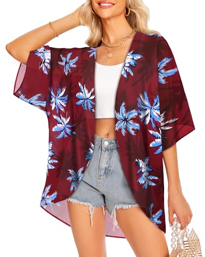 Image of Women Kimono Cardigans Casual Summer Tops Cover up Open Front Floral Print Resort Wear 2026