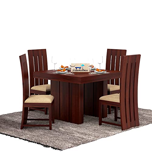 Image of Krishna Wood Decor Wooden Solid Sheesham Wood Dining Table 4 Seater Dining Table with Chair| Dining Table Set | Dining Room Furniture | Four Seater Dining Set | 4 Seater | Mahogany Finish