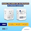 Cruise Approved EU Plug Travel Adapter for Cruise Ships – Non Surge 8-in-1 Multi Plug Extender with USB – Use The EU Outlet in Cruise Cabins – Cruise Essential for Royal Caribbean, Princess, MSC, NCL