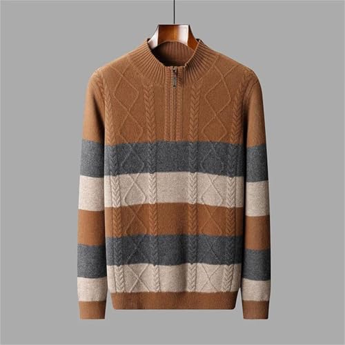 Men's Quarter-Zip Merino Wool Sweater Mock Neck Color Blocked Pullover Fall Loose Thickening Jumper 6