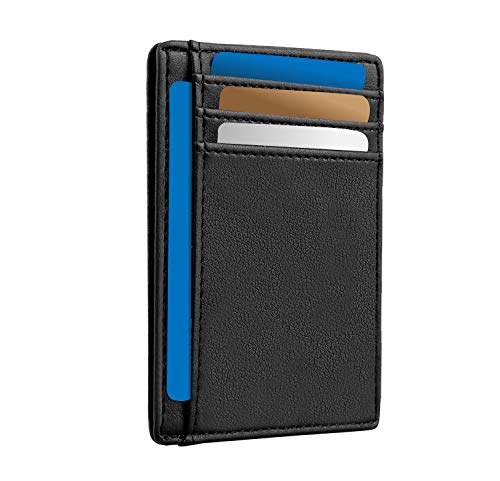 Men Card Holder - RFID Card Wallet - Slim Men Wallet - Minimalist Credit Card Holder - RFID Protection Technology - Holds up to 6 Cards and Banknotes - Elegant Classic Style (Black Plain)