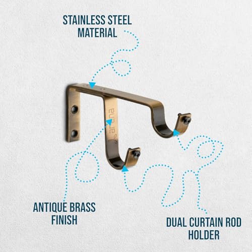 Image of Arena Curtain Rod Support Vintage Style Double Curtain Rod Holders / Window Curtain Holder with Antique Brass Finish for Curtain Accessories (CB242) (Pack of 10)