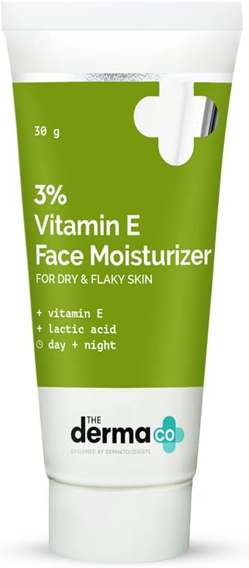 The Derma Co3% Vitamin E Face Moisturizer for Dry & Flaky Skin | Soothes, Hydrates & Nourishes | Makes Skin Soft & Supple | Quick Absorbing, Fragrance-Free Formula | 1.06 Oz/30g