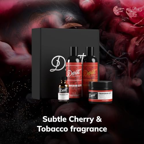 Detroit Grooming Co. Traverse City Beard Care Bundle – Beard Butter, Oil, Wash & Conditioner – Cherry & Tobacco Scent – Softer, Healthier Beard with Natural Ingredients - Image 6