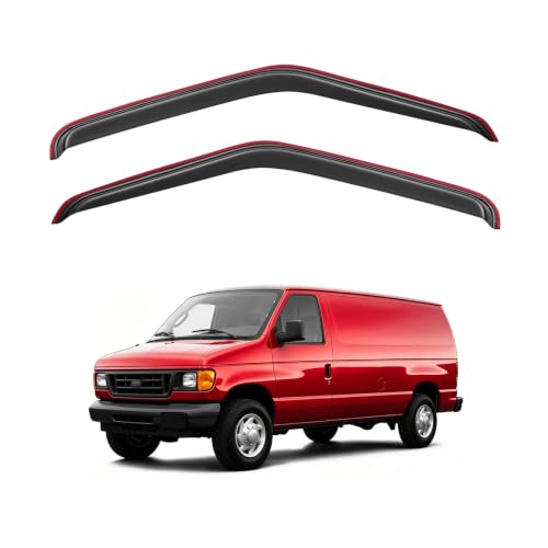 Image of in-Channel Window Visor for 1992-2006 Ford E-150 E-250 E-350 E-450 E-550 / E150 E250 E350 E450 E550, Rain Guards Shields Vent Deflector Shade Wind Dark Smoke for 92-96 Ford Econoline Van, 2PCS