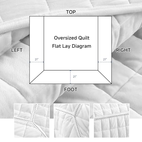 FFQSS Velvet Quilt Oversized King Size, Luxury Soft Bedding Set, Lightweight Cozy Warm Quilted 3-Piece Velvet Coverlet Bedspread Sets with 2 Pillow Shams for All Season White — view 4