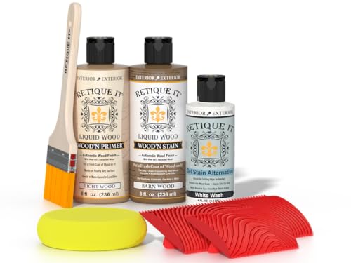 Retique It Muli-Purpose Wood Finish Kit - GO Beyond Faux Wood with Paintable Liquid Wood Based Primer and Gel Stain - Graining Tools Included (2X 8oz, French Oak Style)