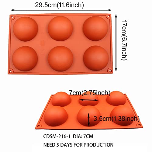 Baker Depot 6 Holes Hot Chocolate Bomb Mold Dome Silicone Mould For Chocolate Cake Jelly Pudding Handmade Soap Round Shape Circle Cake Moulds Dia: 2 1/2 Inches, Set Of 2 #TOP2