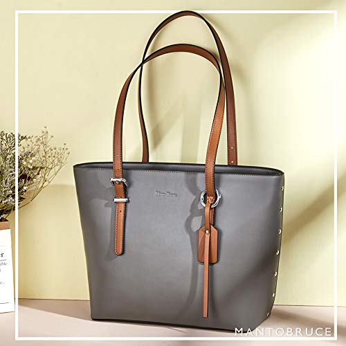 Westbronco Bundle Women Leather Handbags Purses Designer Tote Shoulder Bag Top Handle Bag For Daily Work Travel Grey And Black #TOP3