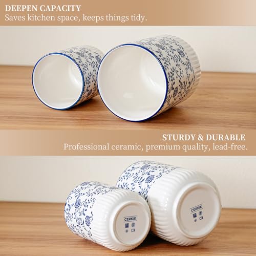 Cerkik 6.1"+5.6" Ceramic Utensil Holder for Kitchen Counter Set of 2 by Cerkik - Used condition - Image 5